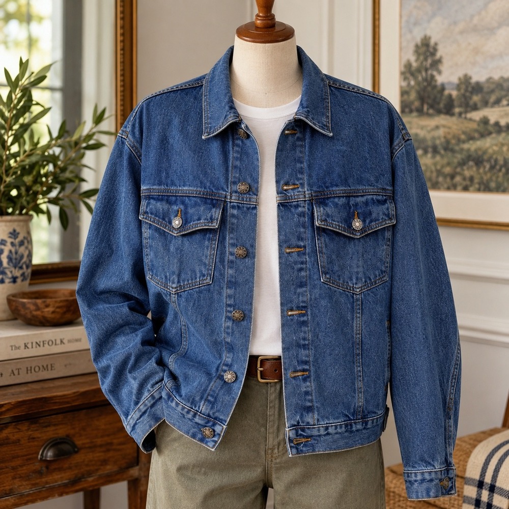 Vintage 90s Saugatuck Men's L Denim Trucker Jacket 100% Cotton Made Mexico